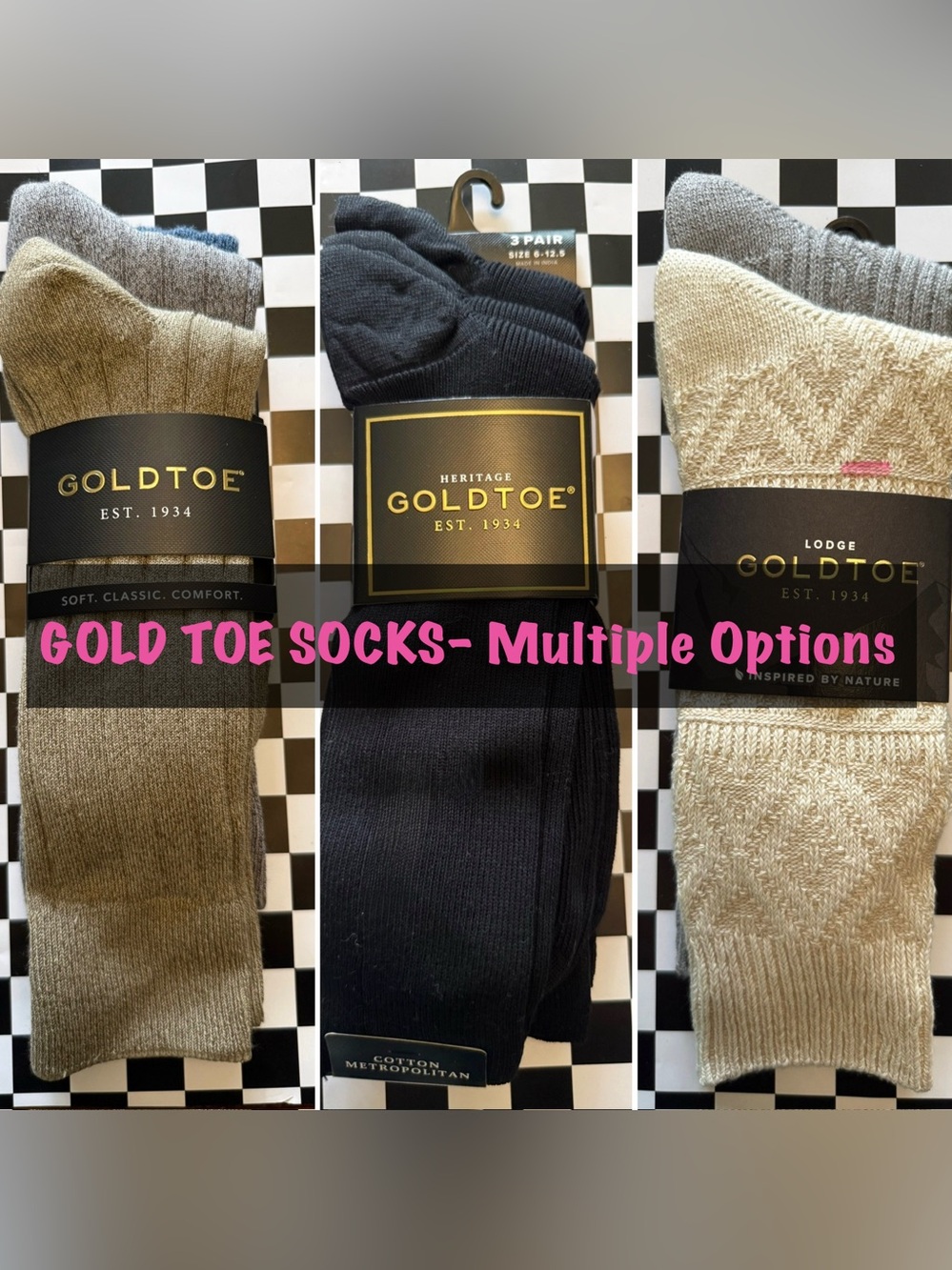 Gold Toe Men's Crew Socks in Black and Beige